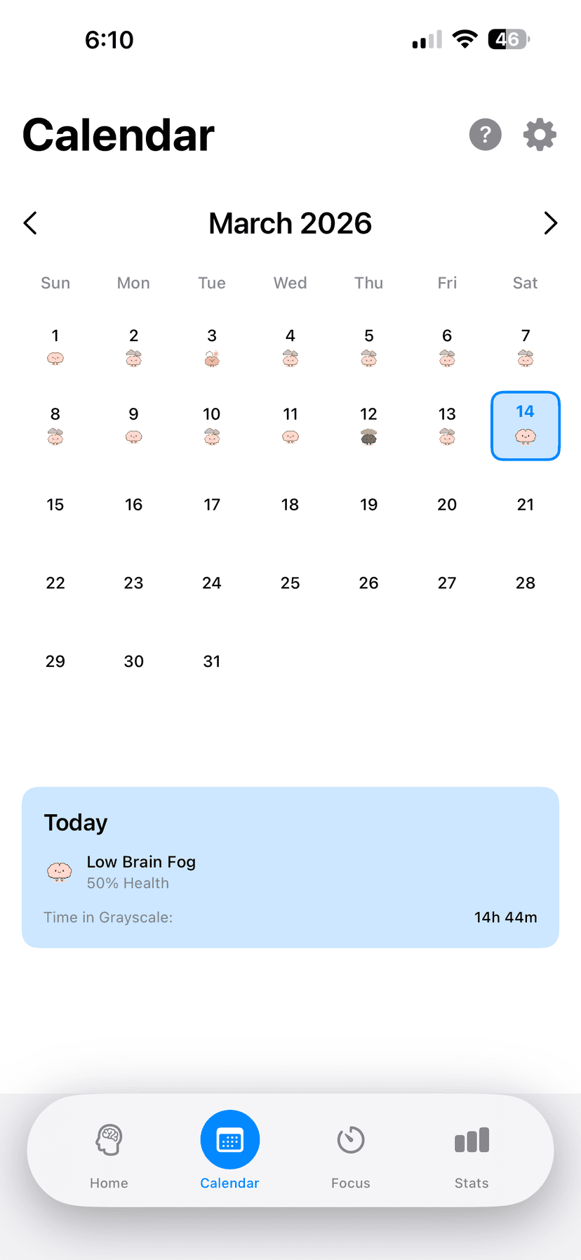 Calendar view of your daily grayscale progress