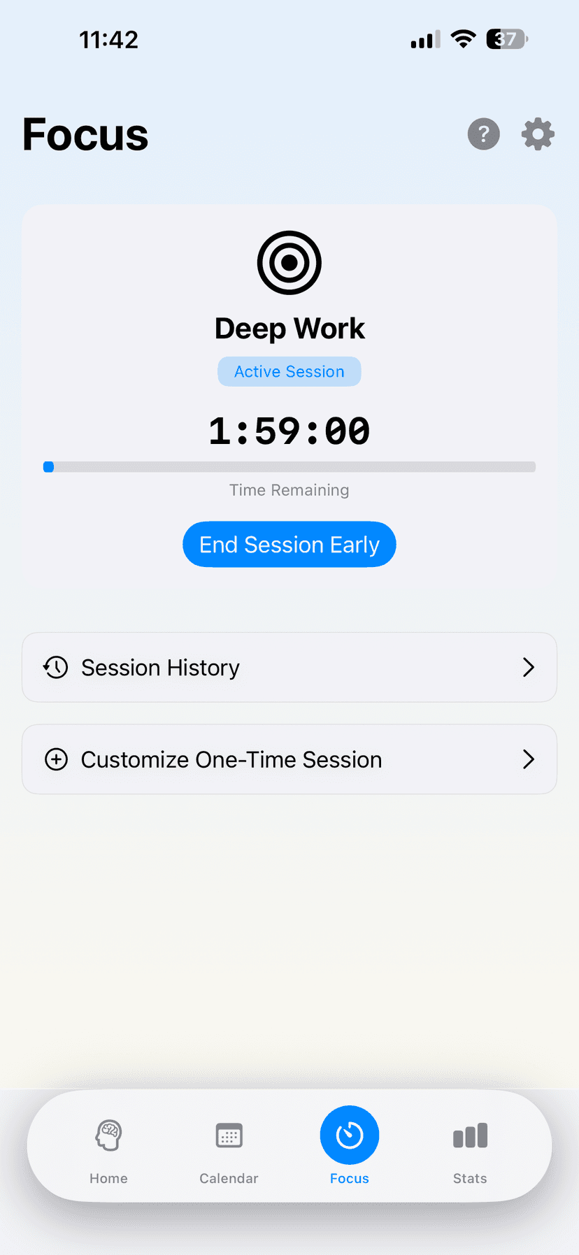 Deep work session timer in grayscale mode